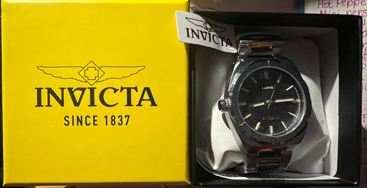 Invicta Stainless Steel Quartz Watch with Black Textured Dial