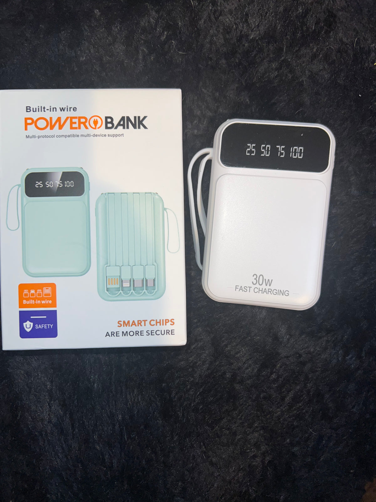 30W Fast Charging Power Bank with Built-in Cables —